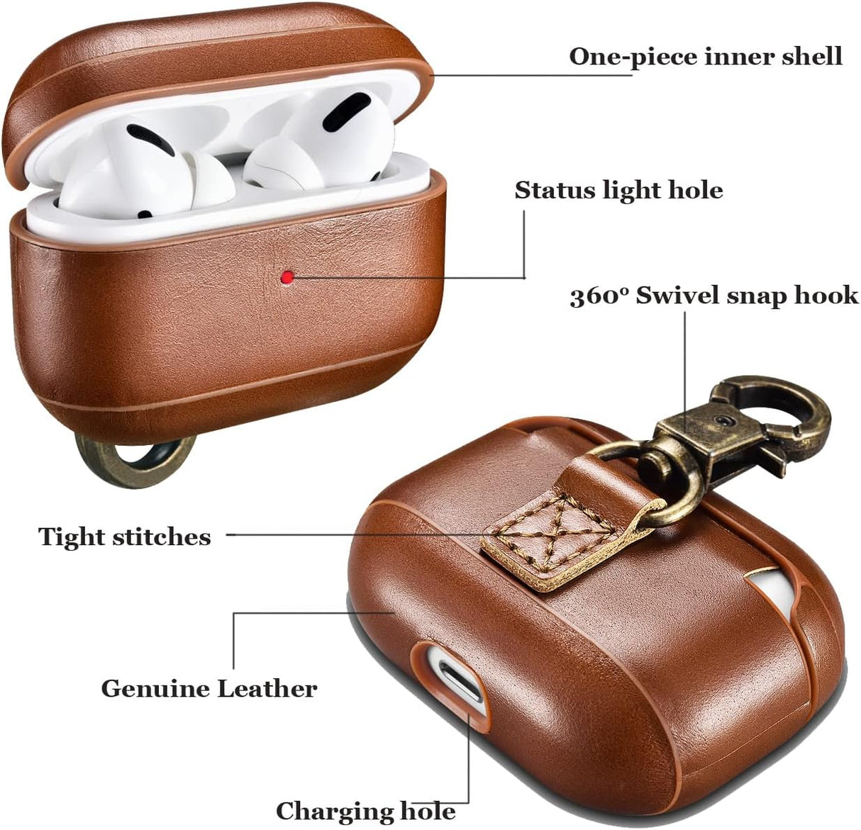 AirPods 1/2 Leather Protective Case Cover with Hook by Hardiston - premium AirPods Cases
