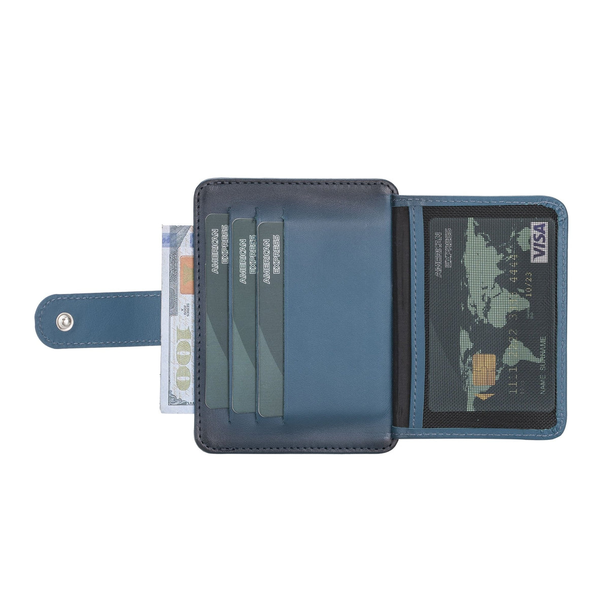 Elegant Leather Card Holder with Snap Closure and Dual ID Windows by Hardiston - premium Card Holders