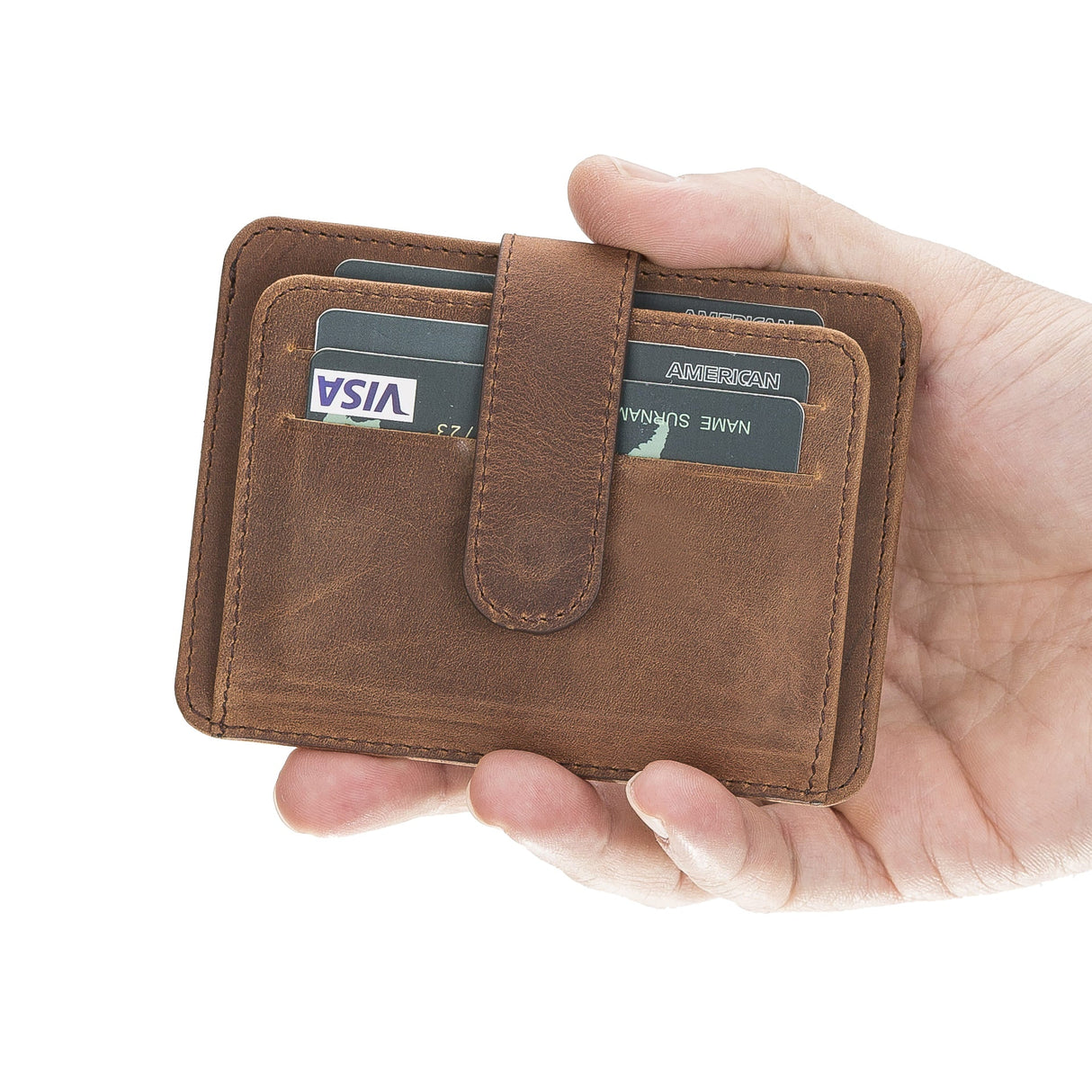 Elegant Leather Card Holder with Snap Closure and Dual ID Windows by Hardiston - premium Card Holders