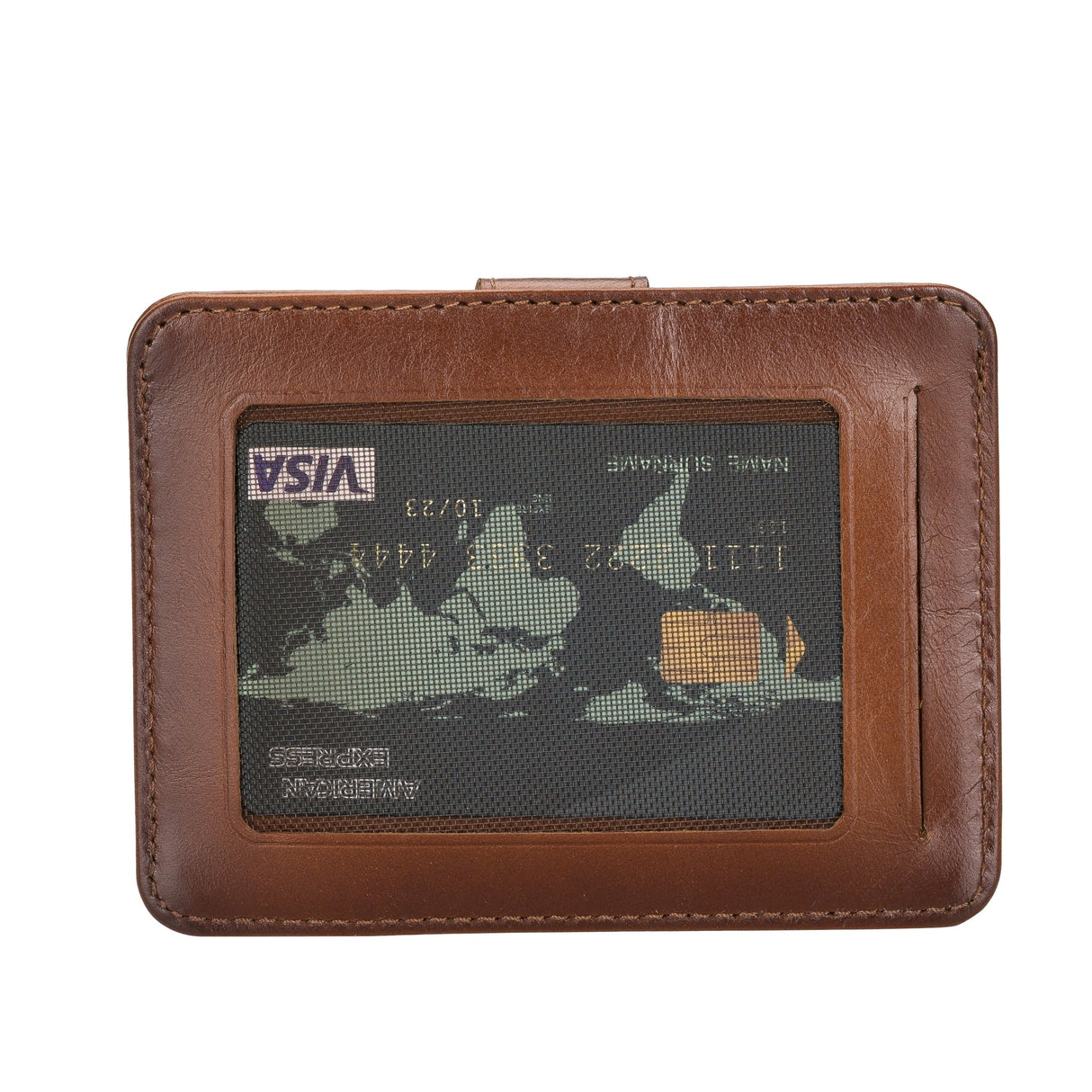Elegant Leather Card Holder with Snap Closure and Dual ID Windows by Hardiston - premium Card Holders