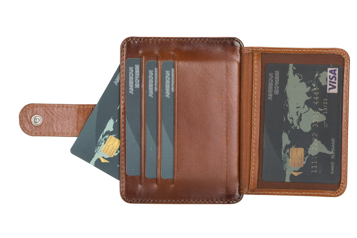 Elegant Leather Card Holder with Snap Closure and Dual ID Windows by Hardiston - premium Card Holders