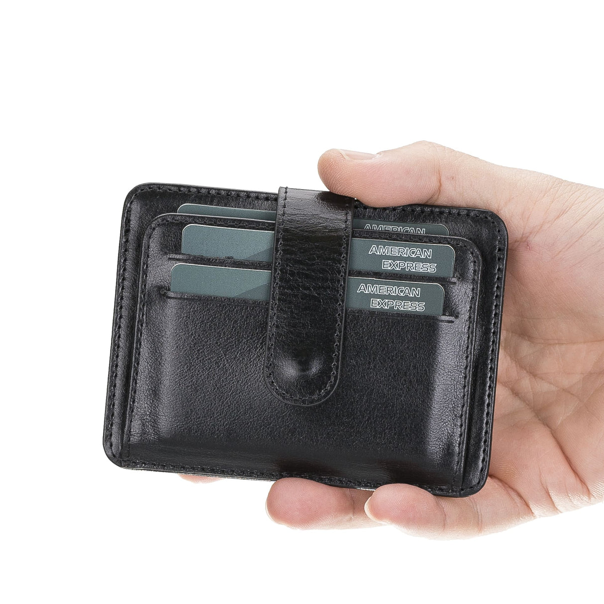 Elegant Leather Card Holder with Snap Closure and Dual ID Windows by Hardiston - premium Card Holders