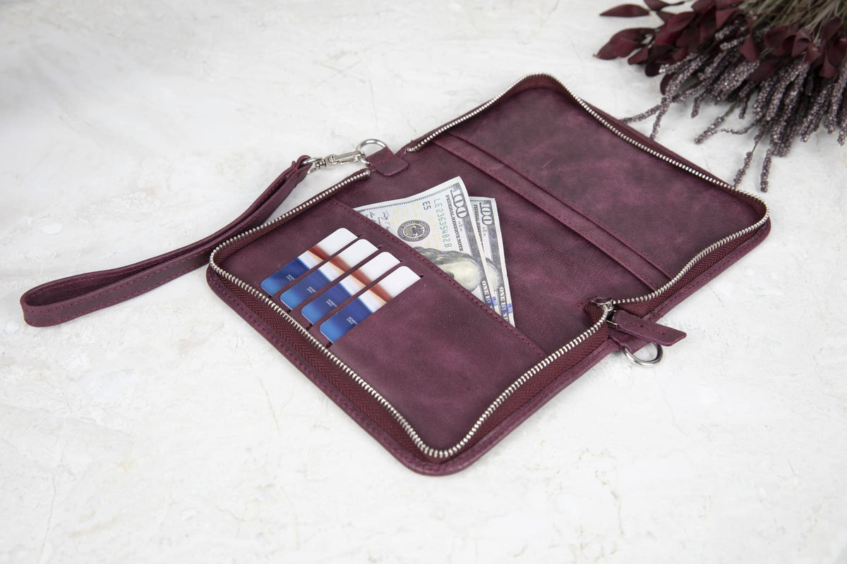 Handcrafted Leather Zipped Passport Holder with Wristlet by Hardiston - premium Passport Cases