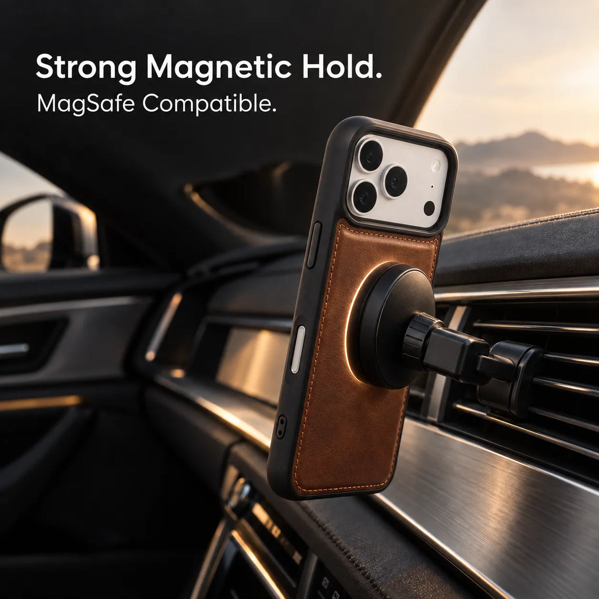 iPhone 18 Pro Slim Snap-On Leather Case – MagSafe & TPE Bumper