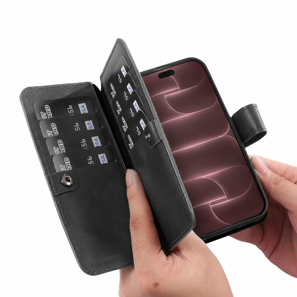 iPhone 18 Pro Max Double Wallet Case – Handmade Leather, MagSafe & RFID by Hardiston - premium iPhone 18 Cases