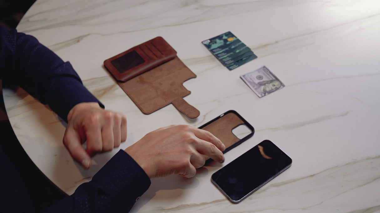 iPhone 12 Pro Handmade 2-in-1 Magnetic Detachable Wallet Case with 4 Slots, MagSafe, RFID & TPE Bumper