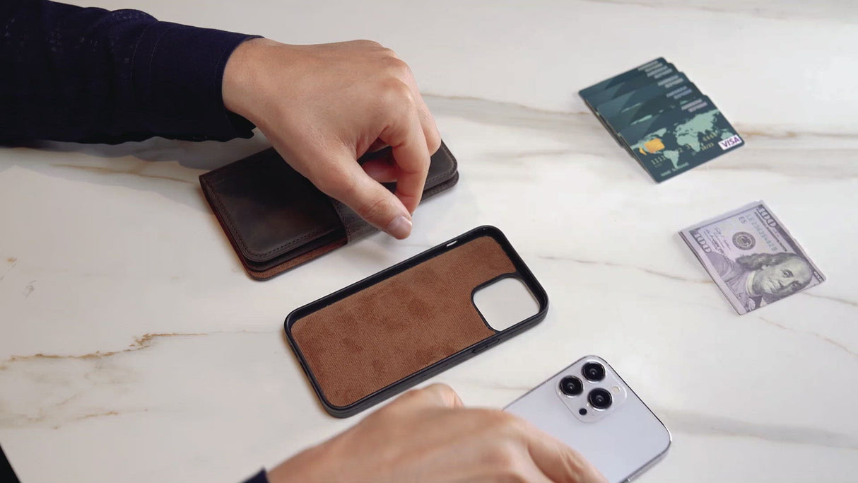 iPhone 13 Pro Max Handmade 2-in-1 High-Capacity Double-Fold Leather Wallet Case