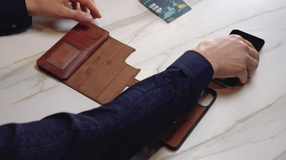 iPhone 13 Pro Max Handmade 2-in-1 High-Capacity Double-Fold Leather Wallet Case