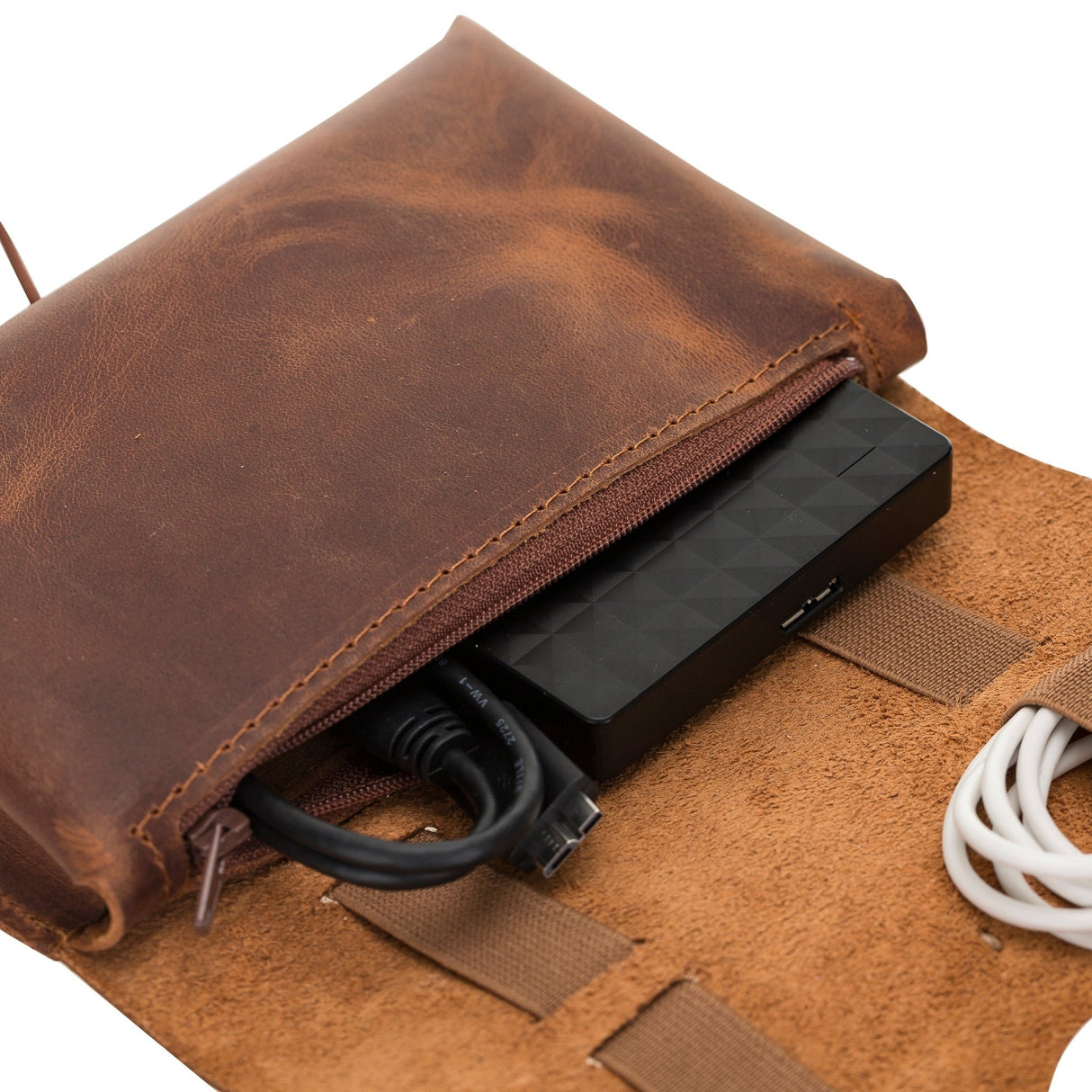 Leather Cable Organizer & Charger Pouch by Hardiston - premium Cable Organizers