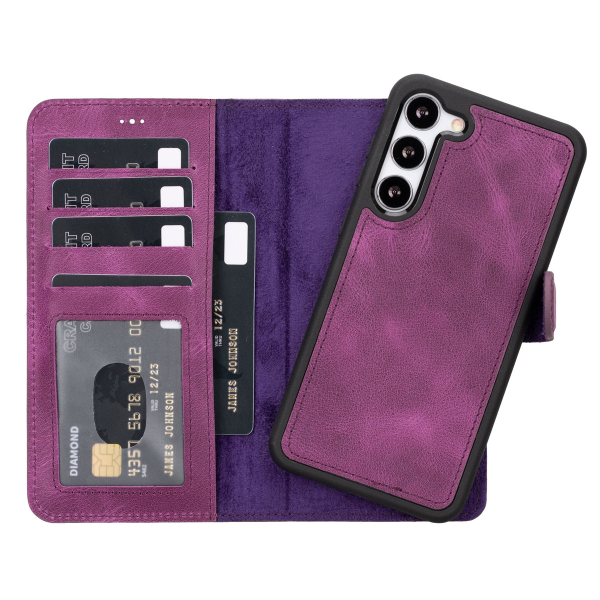 Samsung Galaxy S23 Plus Magnetic Detachable Leather Wallet Case by Hardiston - premium Samsung S - 23 Cases